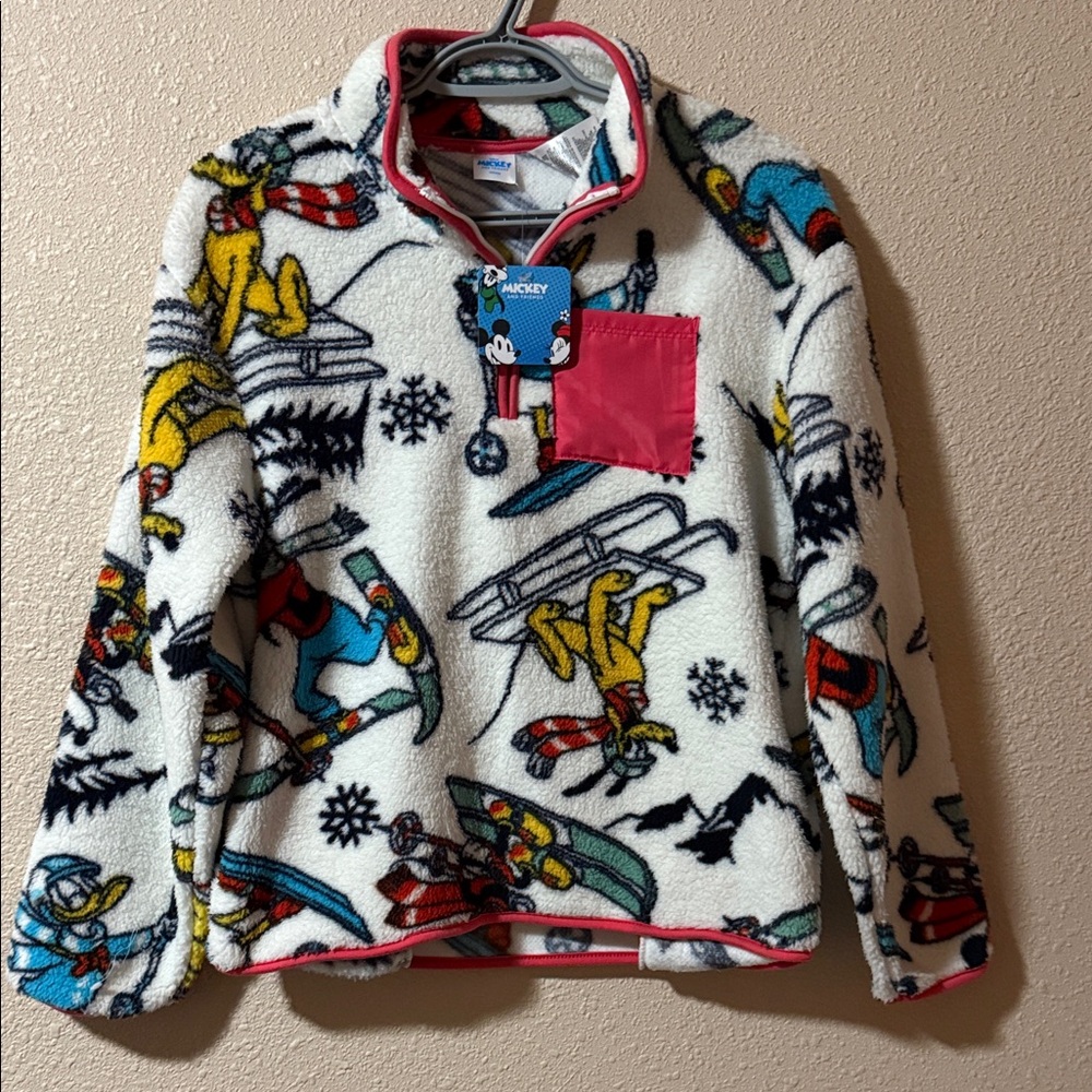 Disney Fleece Pullover with Red and Yellow Cartoon Design Mickey and Friends